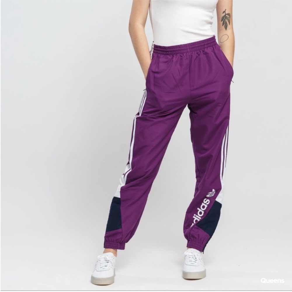 Adidas Violet Joggers with White Stripes